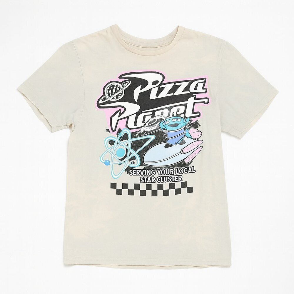 Disney Pixar Toy Story Pizza Planet Alien Graphic Tee Cream Small Unisex